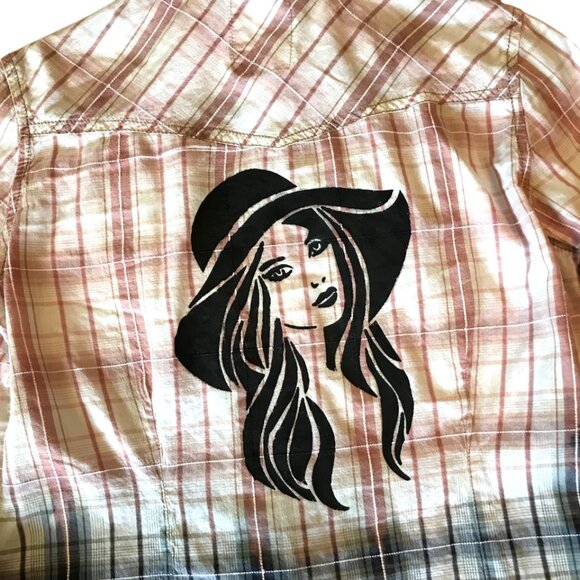 Bleached Shirt, Junior Size Medium: Upcycled Hand Painted Plaid Top - Picture 4 of 12